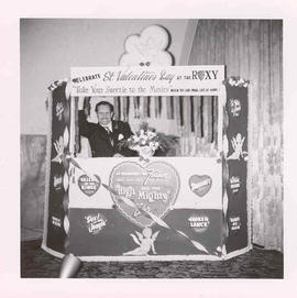 Woodbridge Roxy Theatre, Valentine's Day Display with manager Al Allin, 1955