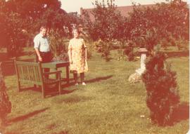 Dorothy and George Parker in their garden, Goxhill, 1971