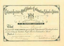 Norman Bernath Certificate, 1910
